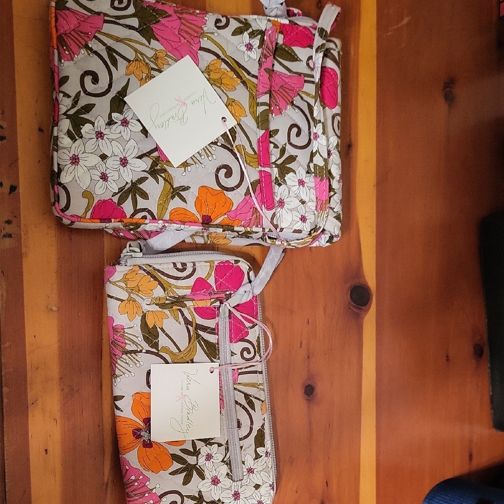 Floral Print Wallet And Purse Combo with Pink and Orange Accents